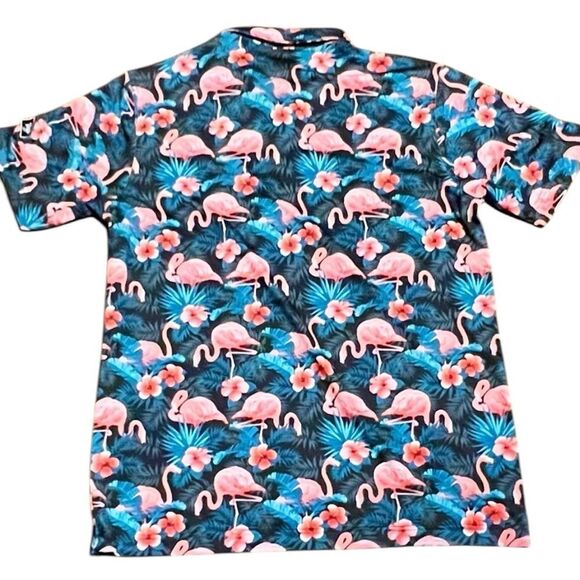 Waggle Golf Polo Flamingo print 🦩 Hawaiian tropical size large - Picture 2 of 5